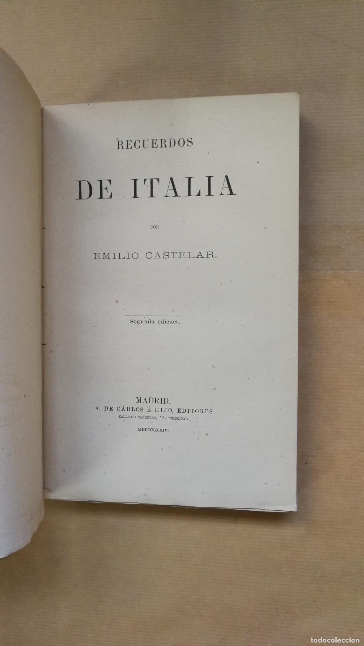 Libros: RECUERDOS DE ITALIA. - &rdquo;CASTELAR, Emilio&rdquo; - Foto 5
