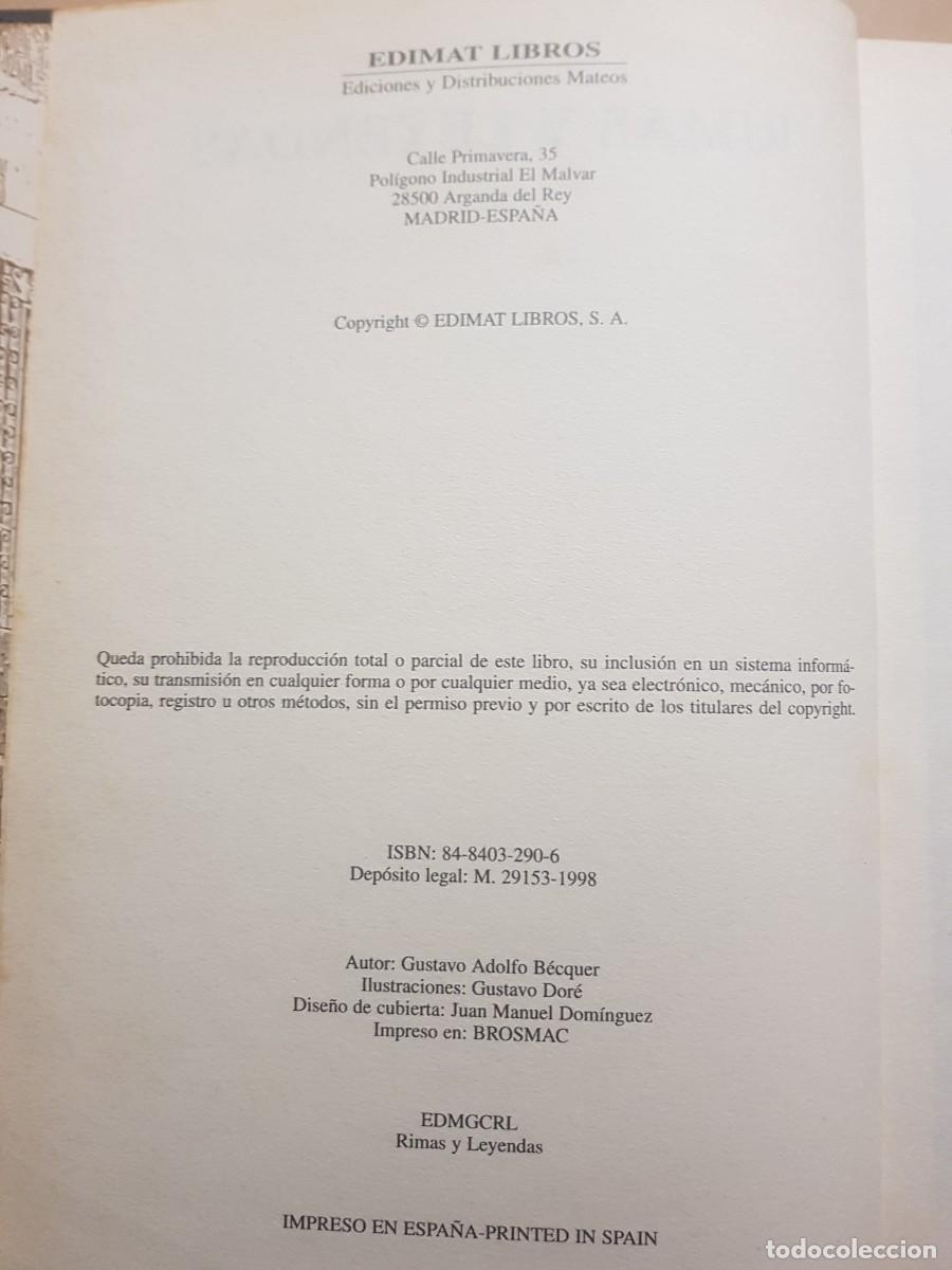 Libros: GUSTAVO ADOLFO BECQUER - RIMAS Y LEYENDAS - EDIMAT LIBROS - 1998 (ILUST) - Foto 4