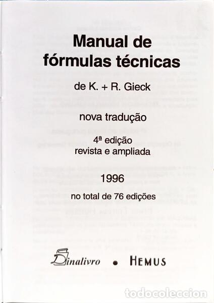 Libros: GIECK. (Kurt) - MANUAL DE F&Oacute;RMULAS T&Eacute;CNICAS. [4.&ordf; EDI&Ccedil;&Atilde;O] - Foto 2