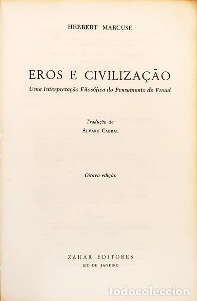 Libros: MARCUSE. (Herbert) - EROS E CIVILIZA&Ccedil;&Atilde;O. [8.&ordf; EDI&Ccedil;&Atilde;O] - Foto 2