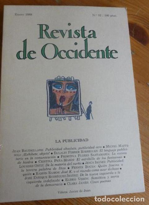 Libros: REVISTA DE OCCIDENTE.ENERO 1989. N &ordm; 92 LA PUBLICIDAD. 156pp -
