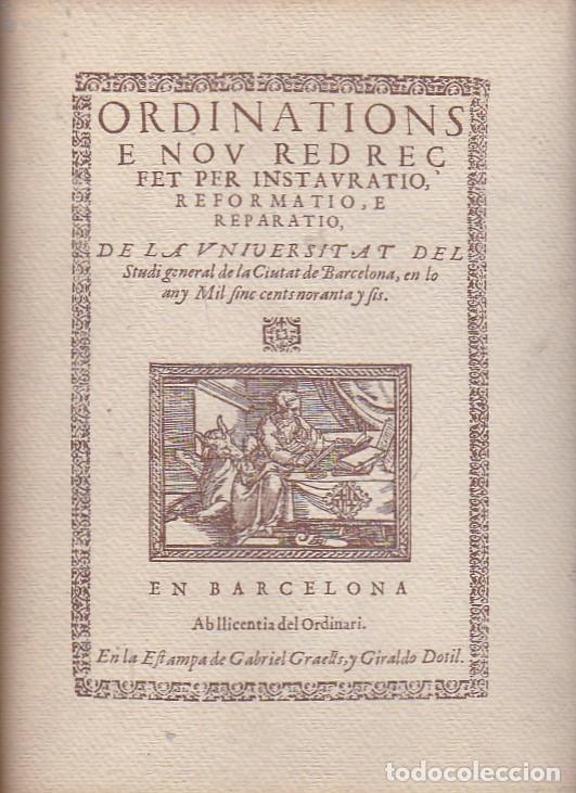 Libros: ORDINATIONS E NOV REDREC DE LA UNIVERSITAT DE BARCELONA 1596. - ANONIMO. - Foto 1