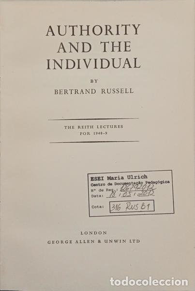 Libros: RUSSELL. (Bertrand) - AUTHORITY AND THE INDIVIDUAL. - Foto 1