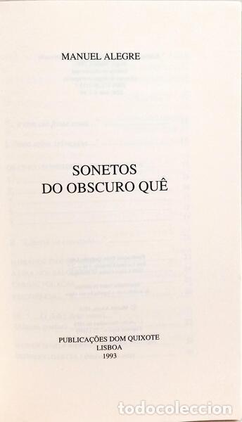 Libros: ALEGRE. (Manuel) - SONETOS DO OBSCURO QU&Ecirc;. [1.&ordf; EDI&Ccedil;&Atilde;O] - Foto 2