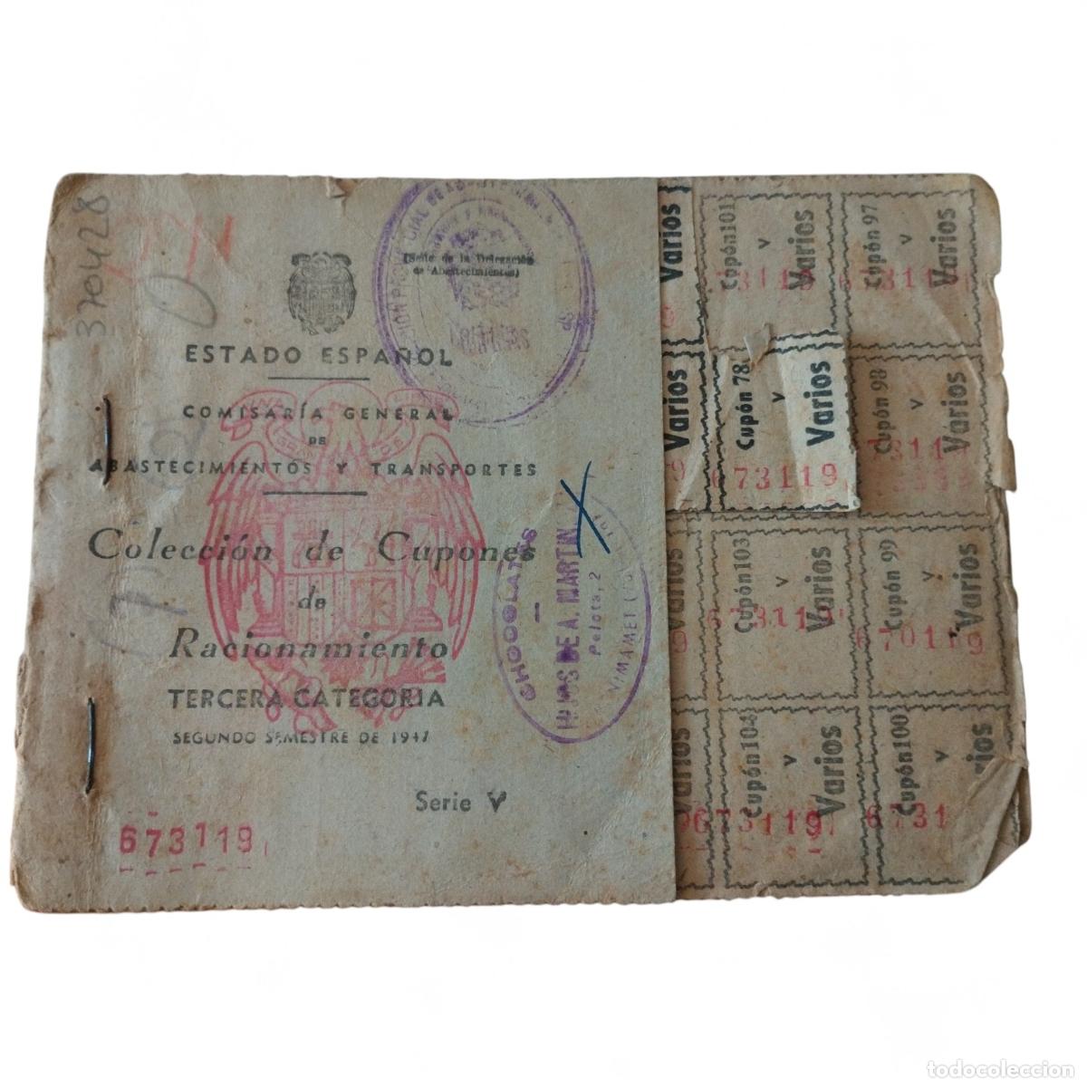 Libri di seconda mano: COLECCI&Oacute;N DE CUPONES DE RACIONAMIENTO 1947 (VALENCIA) VARIOS INCOMPLETO - COMISAR&Iacute;A GENERAL DE ABAS