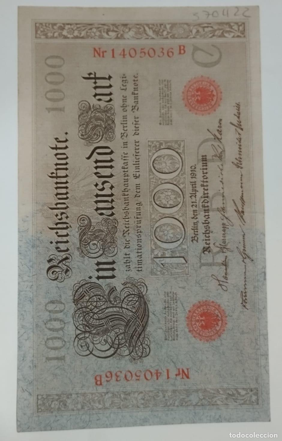 Libri di seconda mano: ANTIGUO BILLETE / OLD BANK NOTE: Reichbank Ein Tausend Mark / IMPERIO ALEM&Aacute;N MIL MARCOS. 1910 - N&uacute;m