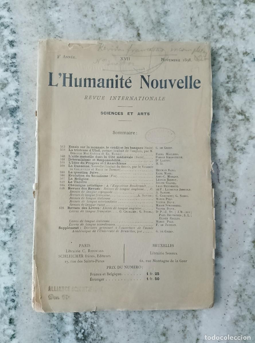 books: vvaa - L HUMANITE NOUVELLE. Revue Internationale. Sciences et Arts. 2&ordm; Ann&eacute;e. XVII. Novembre 1898