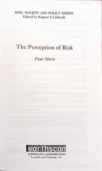 Libros: SLAVIC. (Paul) - THE PERCEPTION OF RISK. - Foto 2