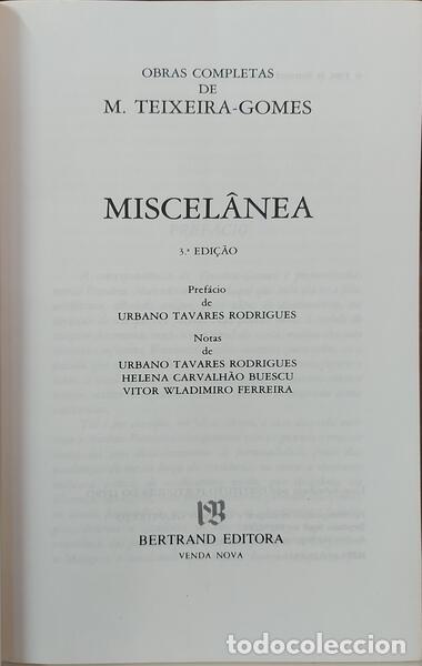 Libros: TEIXEIRA-GOMES. (Manuel) - MISCEL&Acirc;NEA. [3.&ordf; EDI&Ccedil;&Atilde;O] - Foto 2