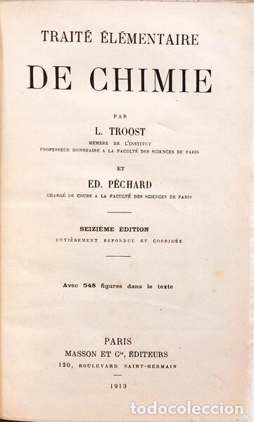 Libros: TROOST. (L.) - TRAIT&Eacute; &Eacute;L&Eacute;MENTAIRE DE CHIMIE. - Foto 2