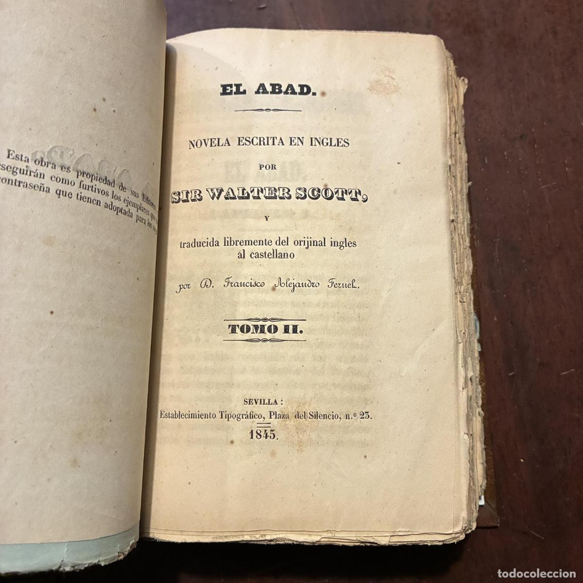 Libros: El abad. 3 tomos reencuadernados - Walter Scott - Foto 3