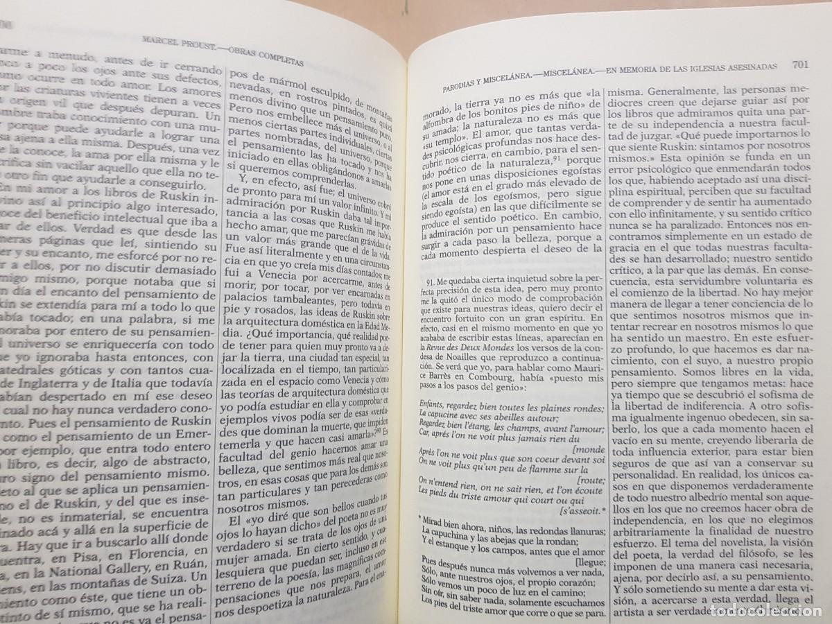 Libros: MARCEL PROUST - OBRAS COMPLETAS - TOMOS 1,2,3 - ED. AGUILAR - 2004 - Foto 23