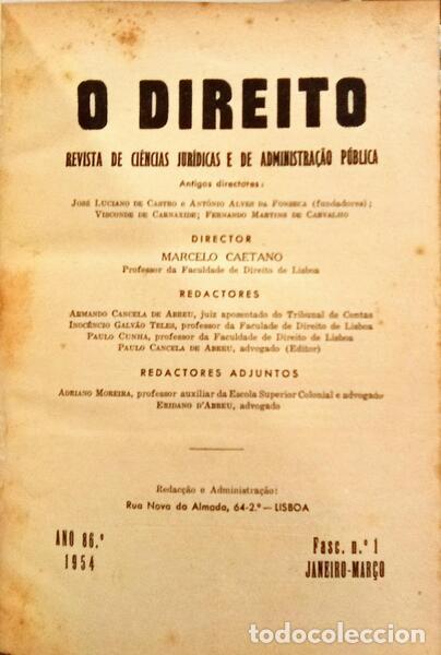 Libri di seconda mano: DIREITO (O): REVISTA DE CI&Ecirc;NCIAS E DE ADMINISTRA&Ccedil;&Atilde;O P&Uacute;BLICA, ANO 86.&ordm;, 1954.