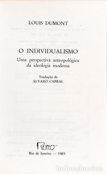 Libros: DUMONT. (Louis) - O INDIVIDUALISMO. - Foto 2