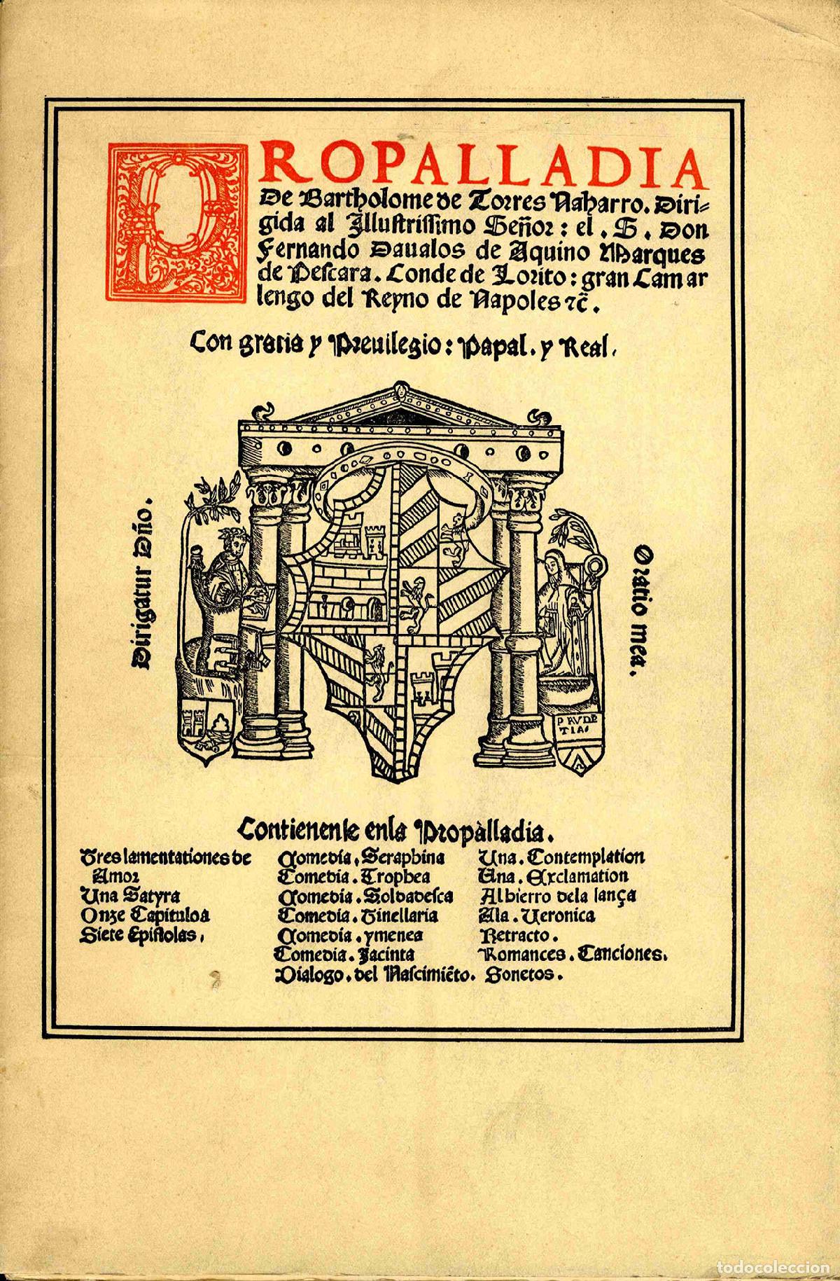 Libros: PROPALADIA - BARTOLOM&Eacute; DE TORRES NAHARRO - Foto 1