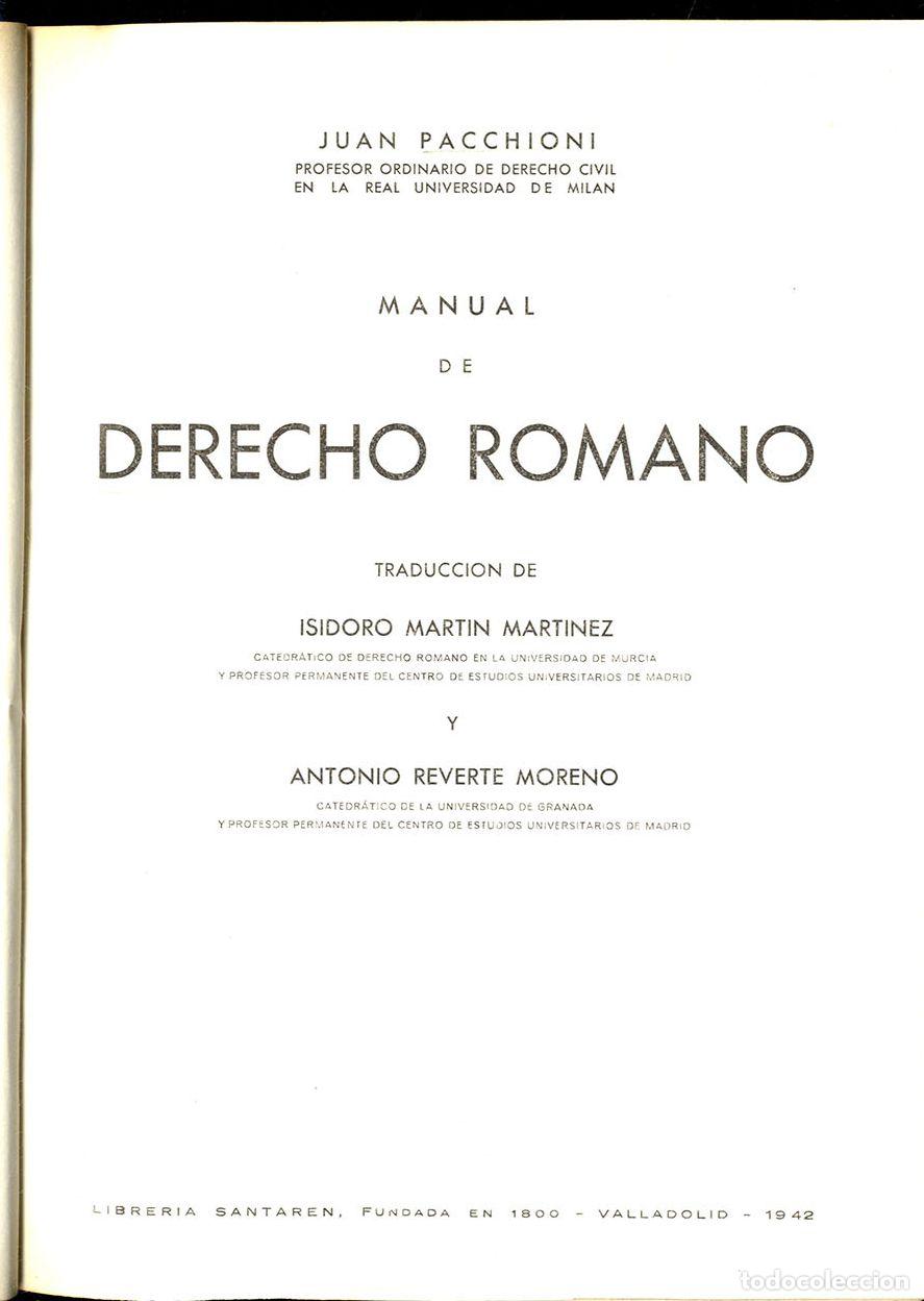 Libros: MANUAL DE DERECHO ROMANO - JUAN PACCHIONI - Foto 1