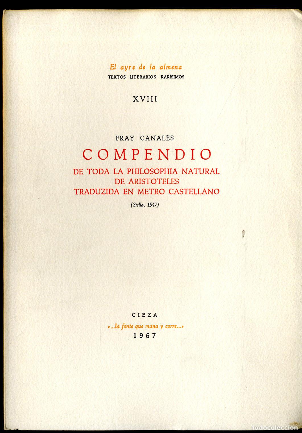 Libros: COMPENDIO DE TODA LA PHILOSOPHIA NATURAL DE ARISTOTELES TRADUZIDA EN METRO CASTLLANO (STELLA, 1547)