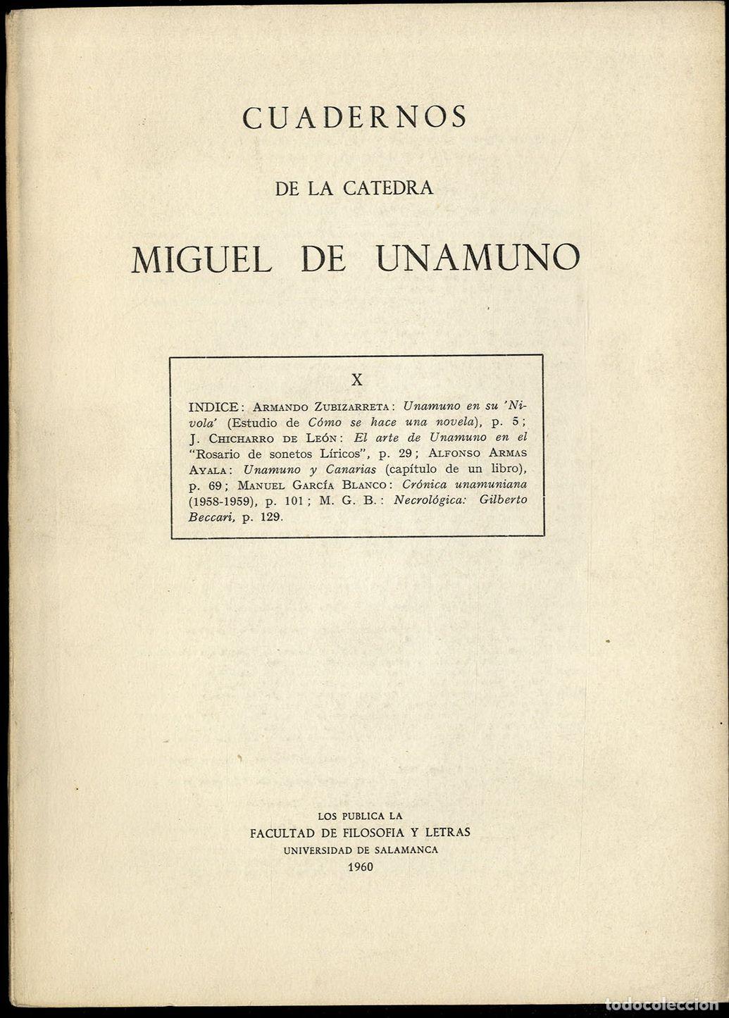 Libros: CUARDERNOS DE LA CATEDRA MIGUEL DE UNAMUNO N&ordf; X - AA.VV - Foto 1