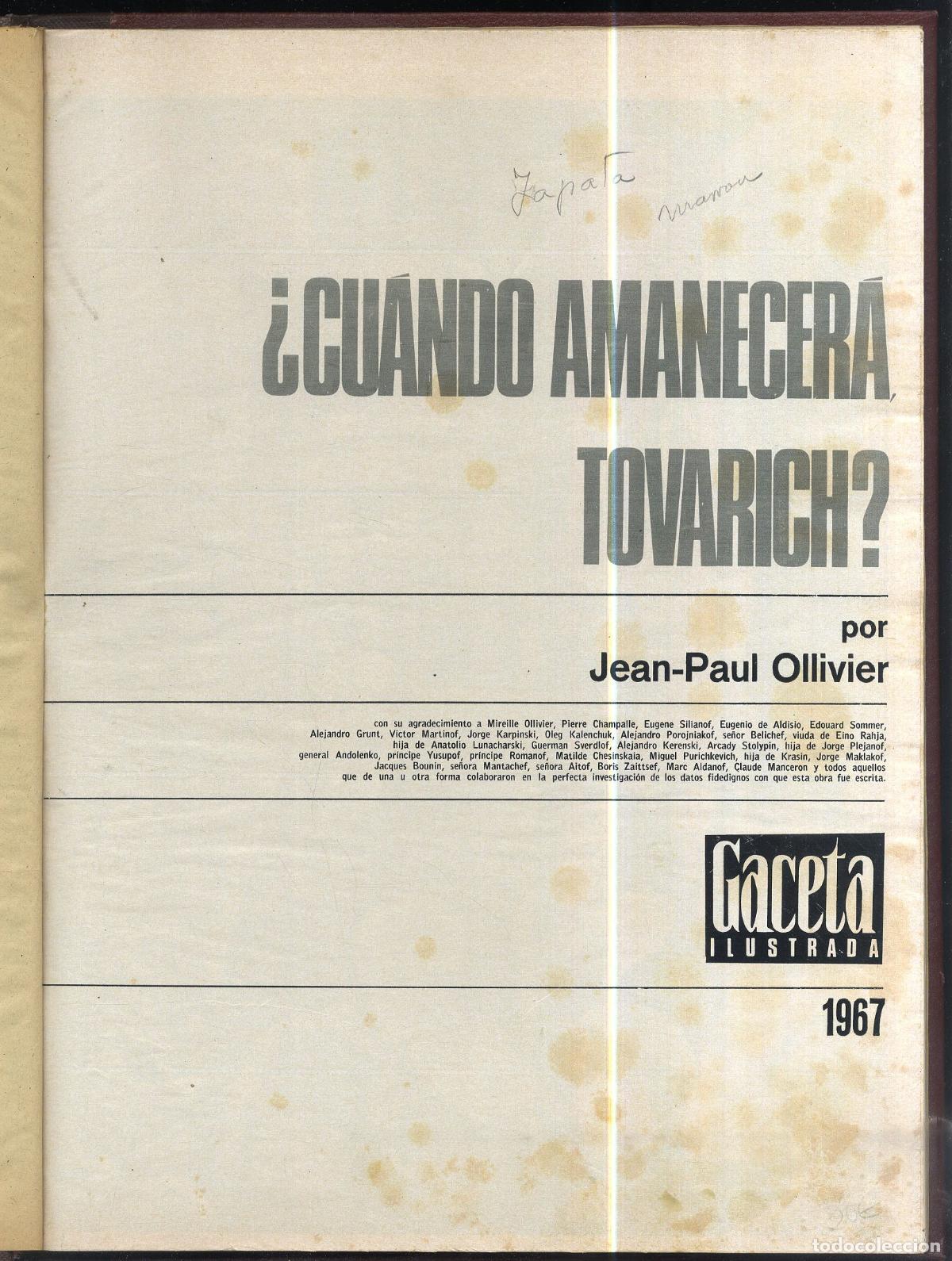Libros: &iquest;CUANDO AMANECERA TOVARICH? GACETA ILUSTRADA - JEAN-PAUL OLLIVIER
