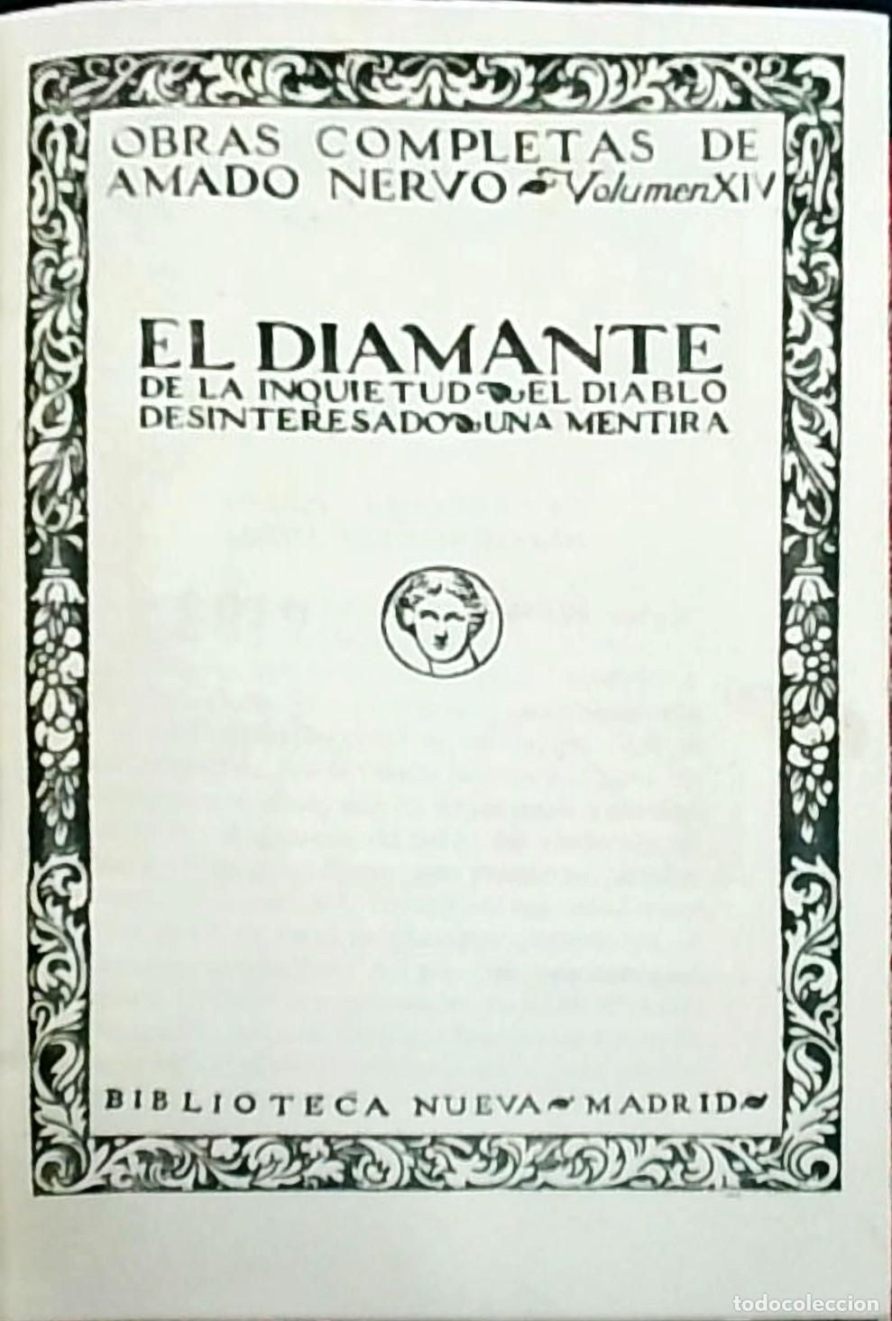 Libri di seconda mano: Obras Completas de Amado Nervo. Volumen XIV: El Diamante de la Inquietud, El Diablo Desinteresado, U