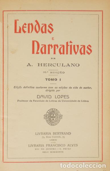 Libros: HERCULANO. (Alexandre) - LENDAS E NARRATIVAS. [2 VOLS.] - Foto 1