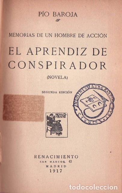 Libros: BAROJA, P&iacute;o.- - El aprendiz de conspirador. Memorias de un hombre de acci&oacute;n.