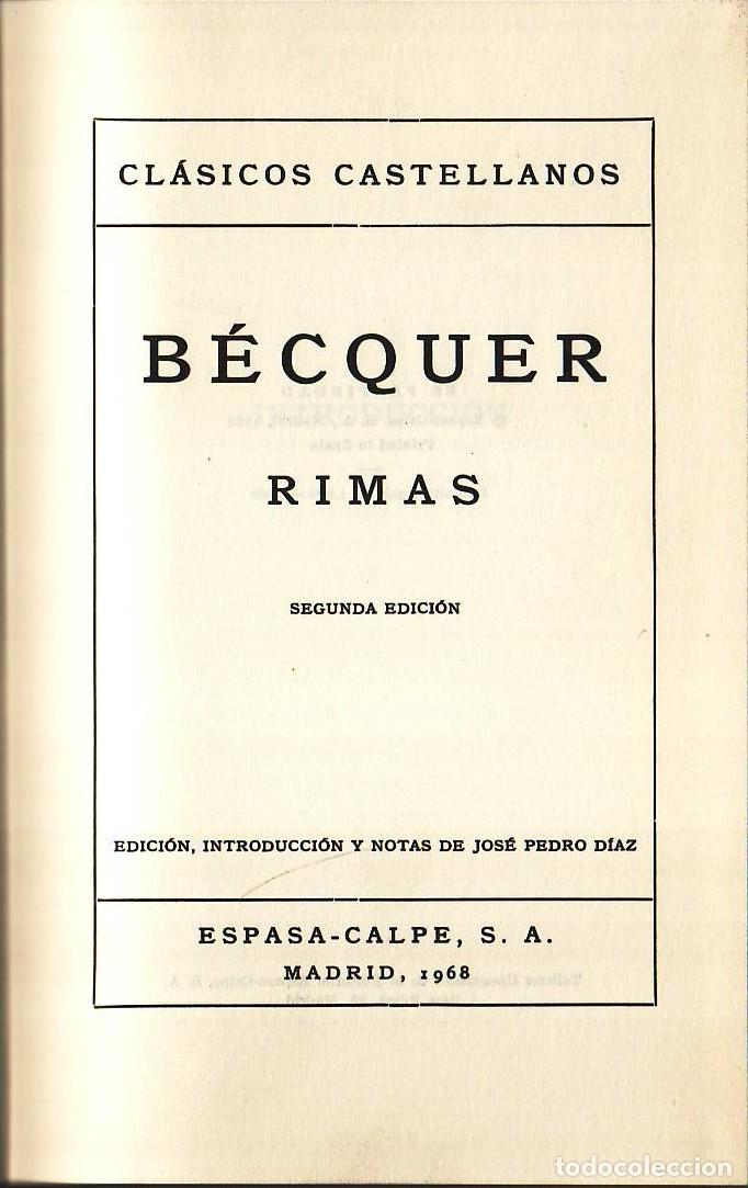 Libros: BECQUER, Gustavo Adolfo.- - Rimas. Edici&oacute;n, introducci&oacute;n y notas de J. Pedro D&iacute;az. - Foto 1