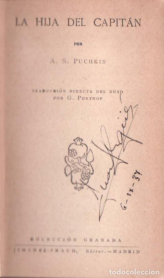 books: PUCHKIN, A. S.- - La hija del capitan. Novela. Traducci&oacute;n de G. Portnof.