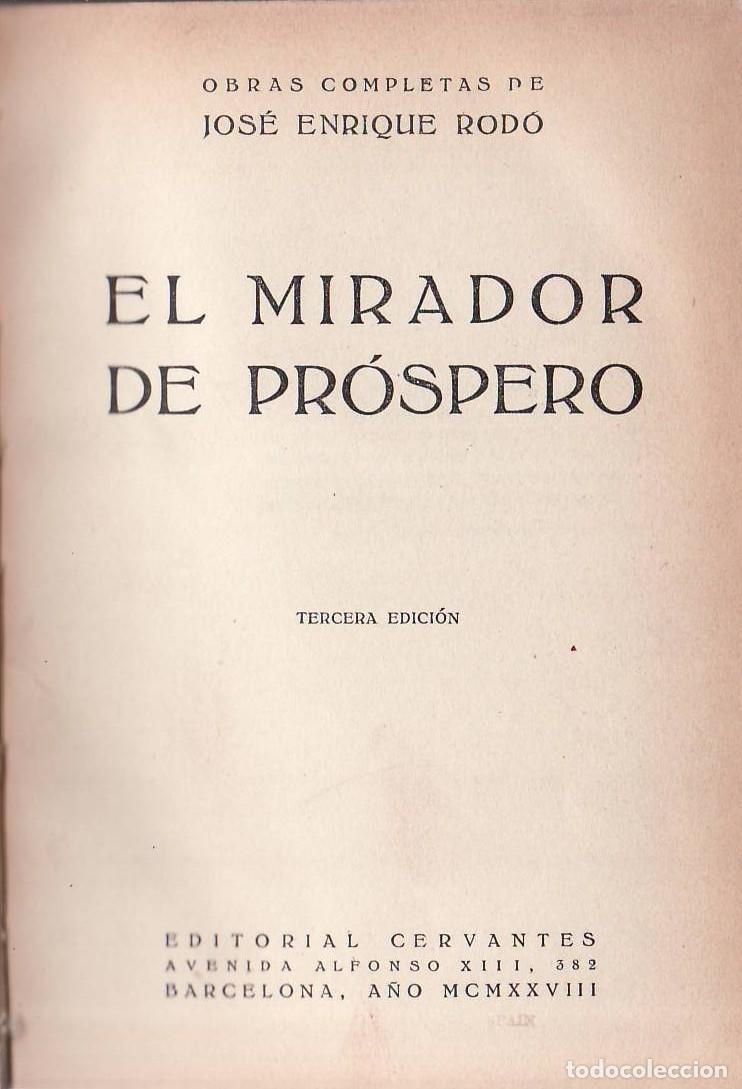 Libri di seconda mano: ROD&Oacute;, Jos&eacute; Enrique.- - El mirador de Pr&oacute;spero. Colecci&oacute;n de ensayos.