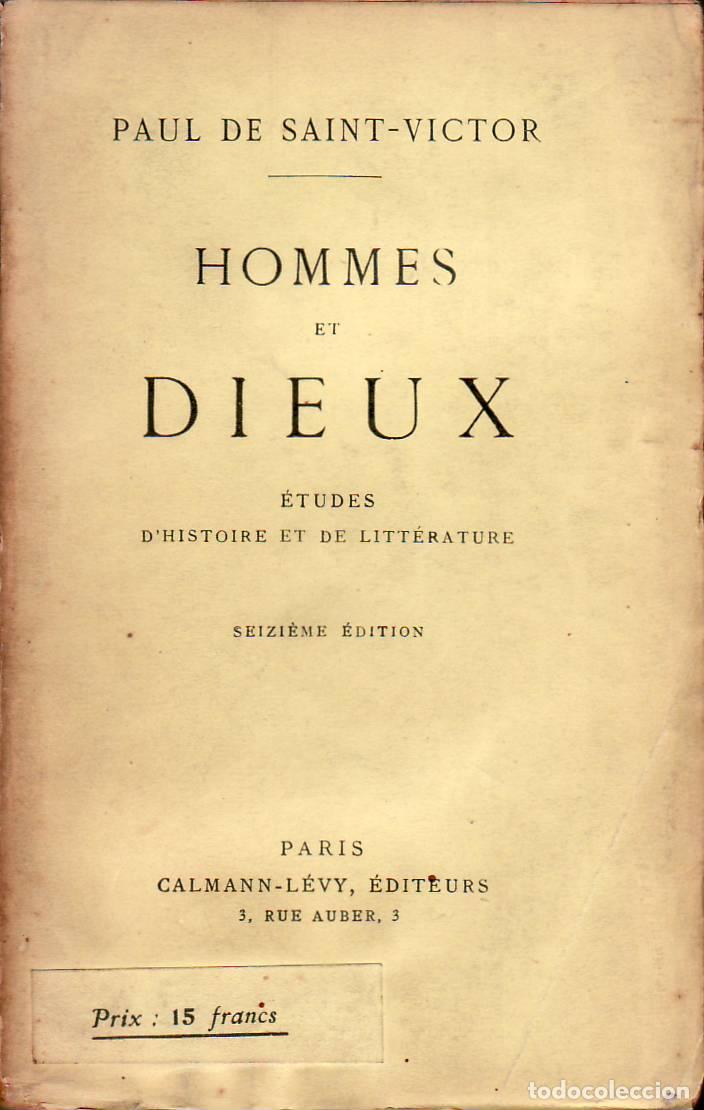 Libros: SAINT VICTOR, Paul de.- - Hommes et dieux. Etudes d'hitoire et de litterature.