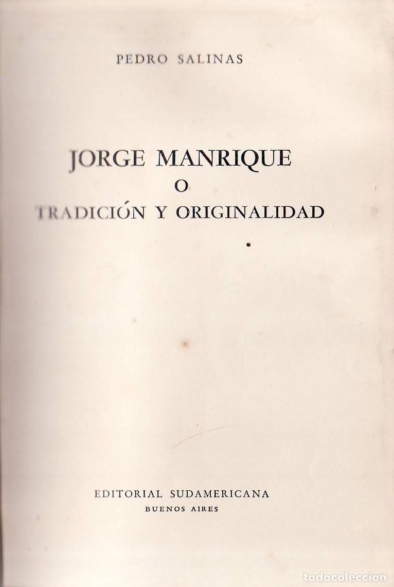 Libros: SALINAS, Pedro.- - Jorge Manrique o tradici&oacute;n y originalidad. - Foto 1