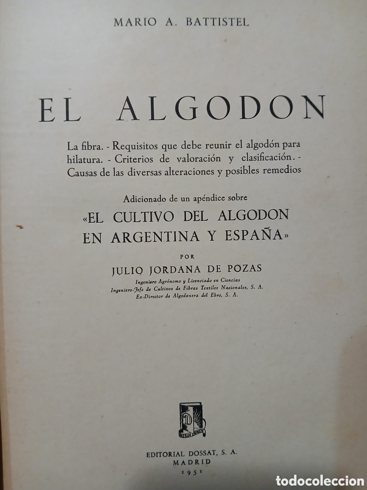 Libros: M.A. BATTISTEL EL ALGODON - Foto 2