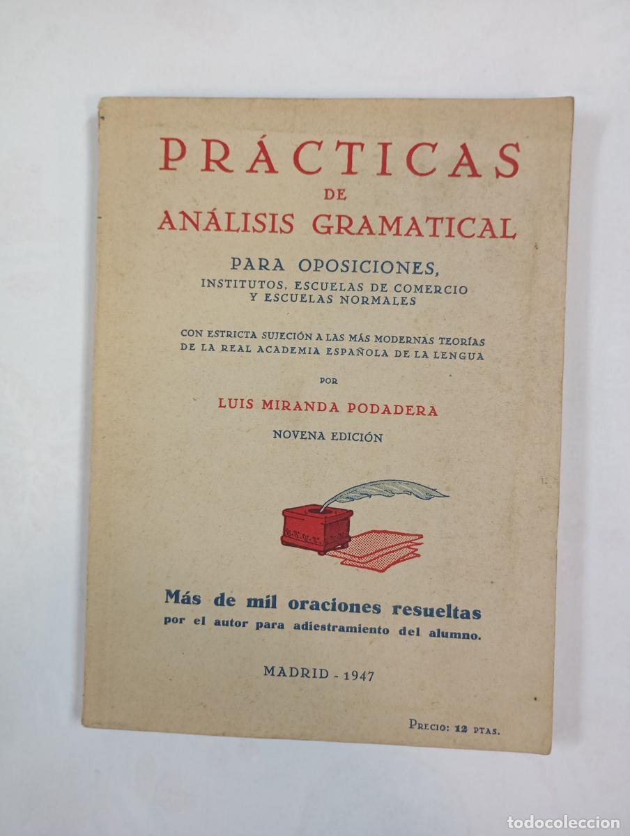 Libros: PR&Aacute;CTICAS DE AN&Aacute;LISIS GRAMATICAL PARA OPOSICIONES. 1947. - LUIS MIRANDA PODADERA. TDK389 - Foto 1