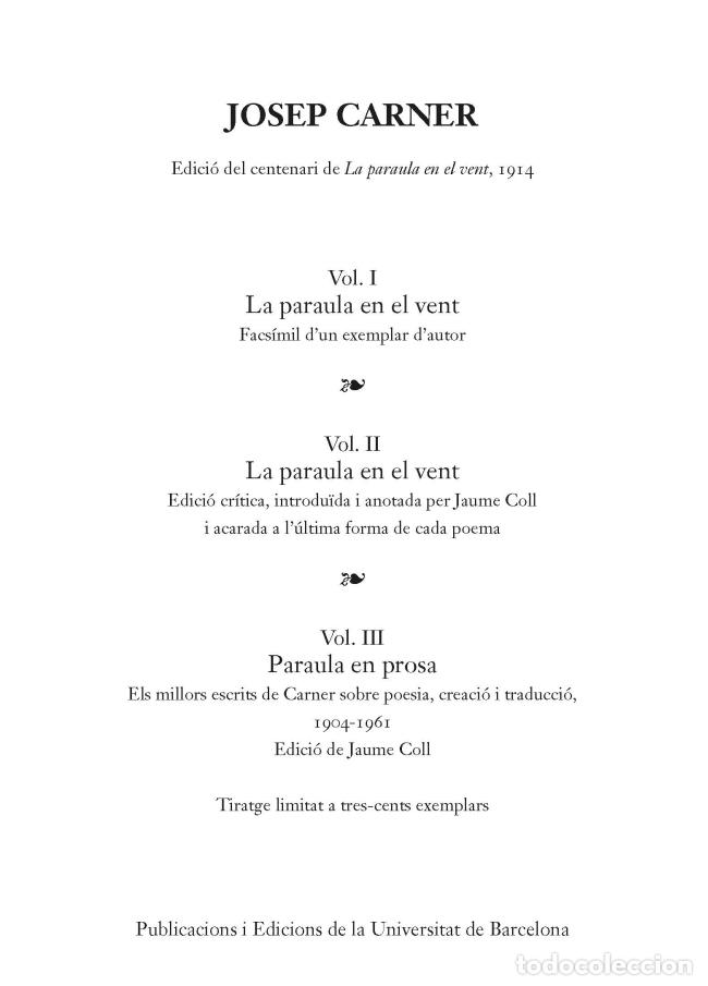 Libros: LA PARAULA EN EL VENT - CARNER, JOSEP, - Foto 1