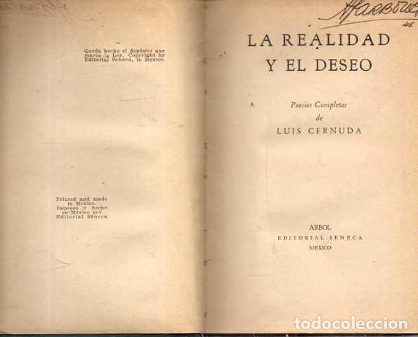 Libros: LA REALIDAD Y EL DESEO. - CERNUDA, Luis.