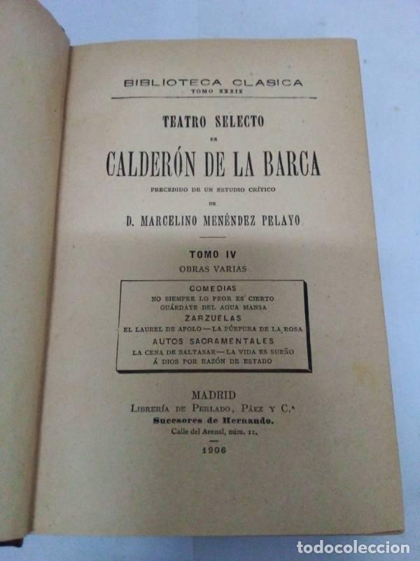 Libros: Teatro selecto, Tomo IV - CALDERON DE LA BARCA.