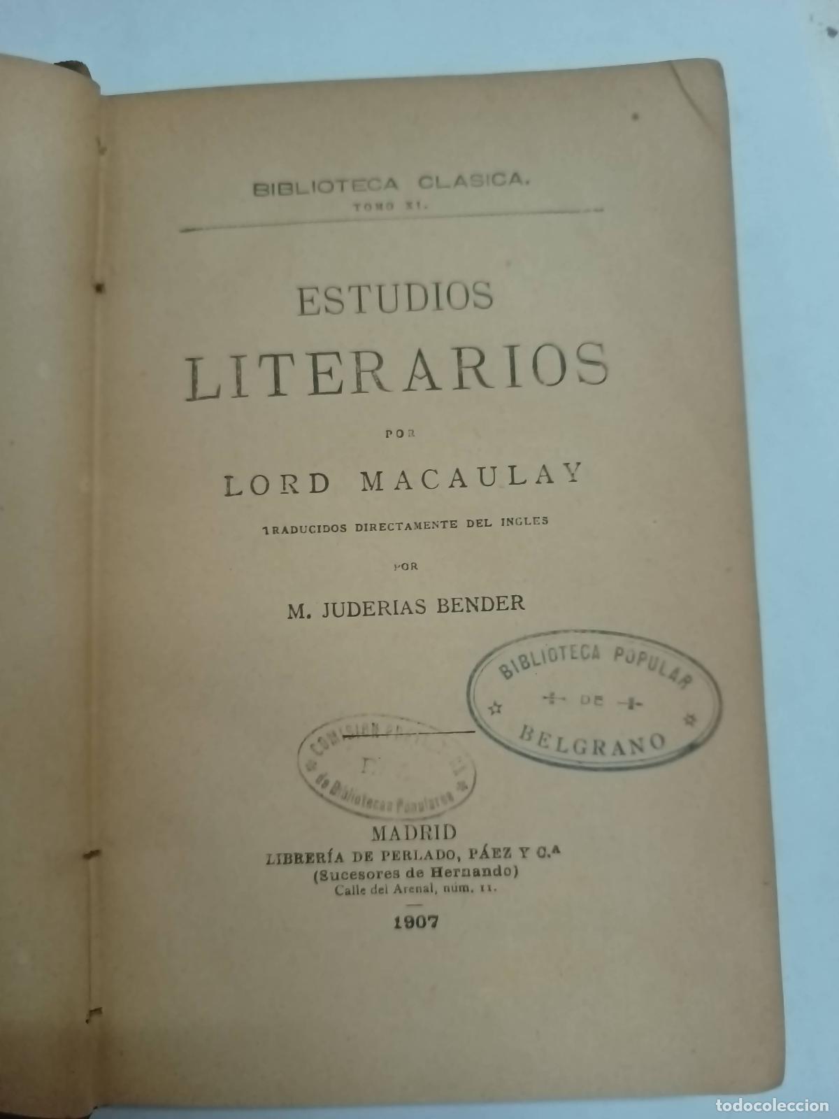 Libros: Estudios literarios - Lord Macaulay - Foto 1
