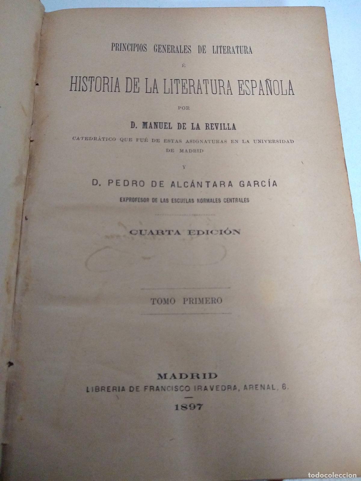 B&uuml;cher: Principios generales de la literatura espa&ntilde;ola Tomo I - Manuel de la Revilla