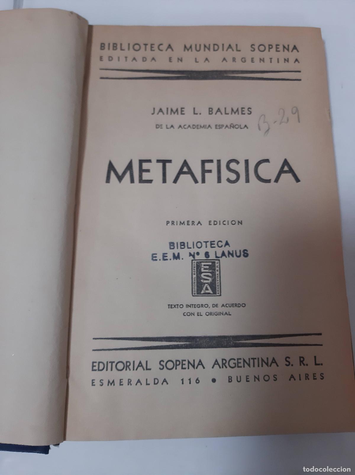 Libros: Metaf&iacute;sica - Jaime L. Belmes - Foto 1