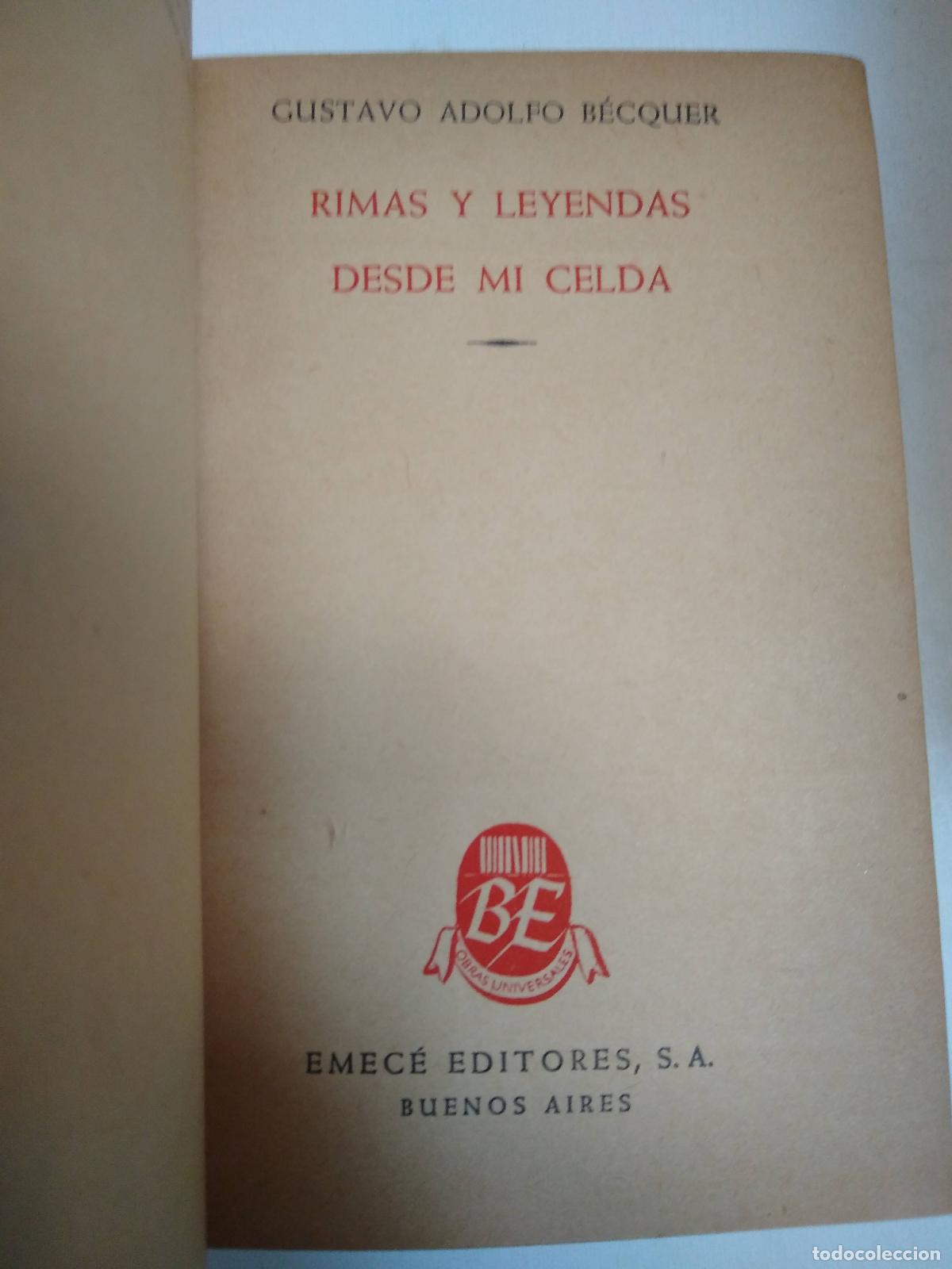 Libros: Rimas Y Leyendas En Mi Celda - Becquer - Foto 1
