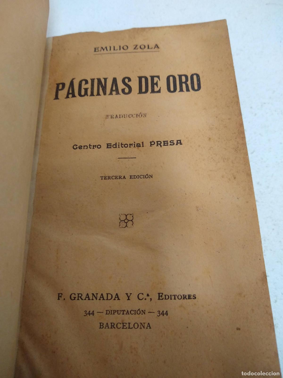 B&uuml;cher: P&Aacute;GINAS DE ORO. TRADUCCI&Oacute;N DEL CENTRO EDITORIAL PRESA. TERCERA EDICI&Oacute;N - ZOLA, EMILIO