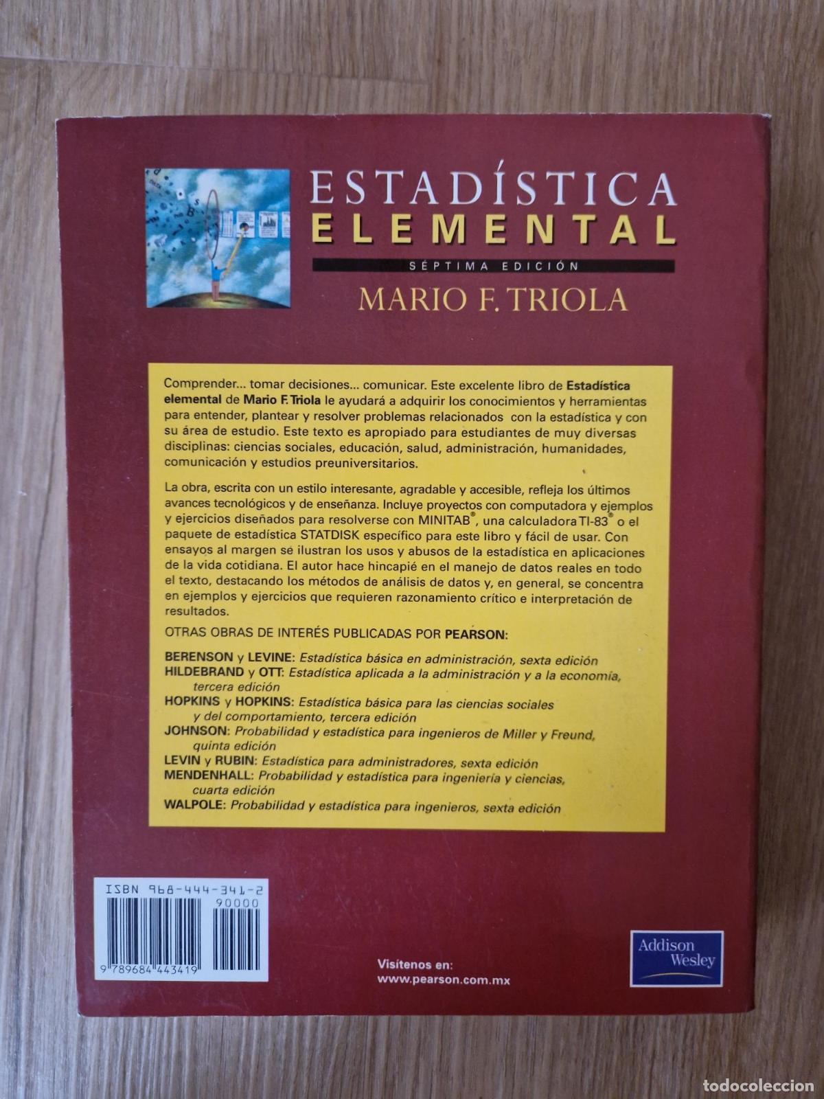 Libros: ESTADISTICA ELEMENTAL - Mario F. Triola - Foto 2
