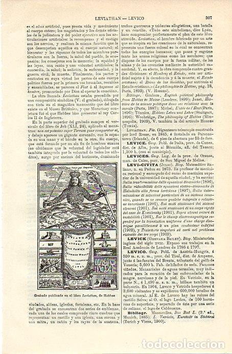 Libros: LAMINA V09766: Grabado del libro Leviathan de Hobbes - Varios