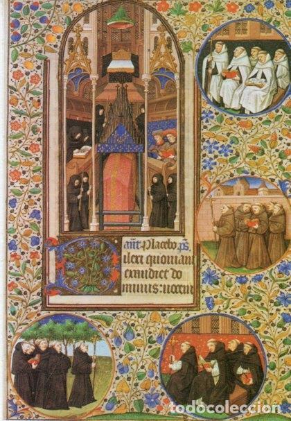 Libros: LAMINA V15428: Monjes en un libro de horas frances siglo XIV - Varios