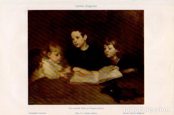 Libri di seconda mano: LAMINA V35284: Ni&ntilde;os mirando libros por E. Carriere - Varios
