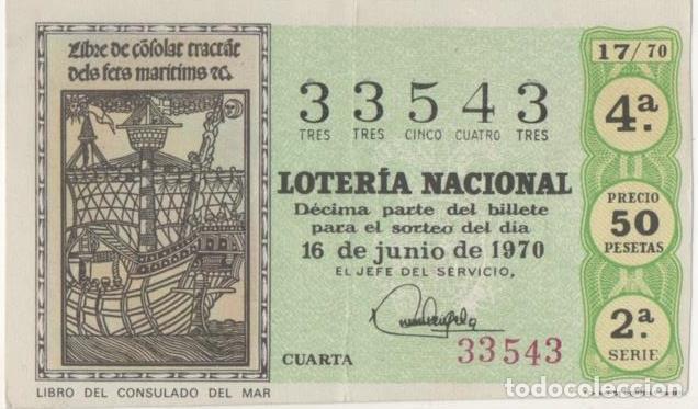 Libros: Loteria E00075: hoja n&ordm; 8: Loteria Nacional. N&ordm; 33543, serie 2&ordf;, fracci&oacute;n 4&ordf;, precio 50 pesetas, sor