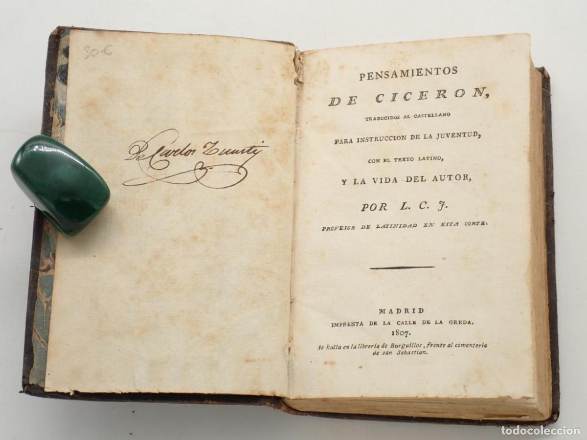 Libros: Pensamientos de Cicer&oacute;n, traducidos al castellano para instrucci&oacute;n de la juventud, con el texto lati