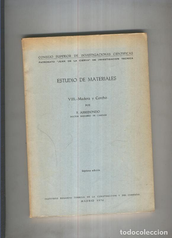 Libri di seconda mano: Estudio de materiales.VIII Madera y corcho - F. Arredondo