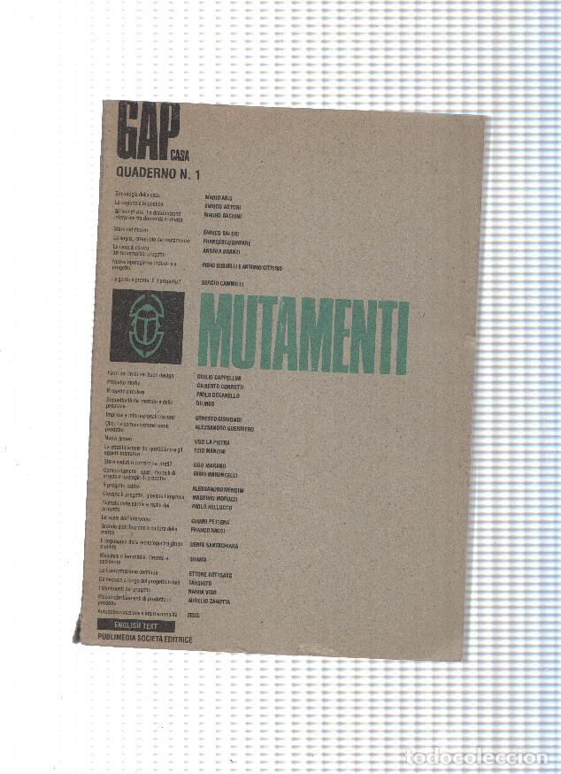 books: Quaderno numero 1 Mutamenti. Suplemento a Gap Casa num.50, agosto septiembre 1988 - varios