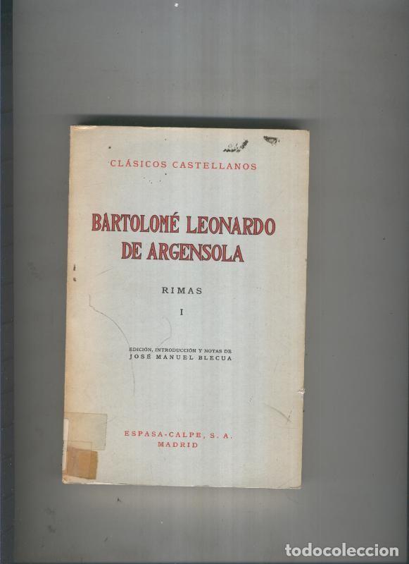 Libri di seconda mano: Rimas I de Bartolome Leonardo de Argensola - Bartolome Leonardo de Argensola